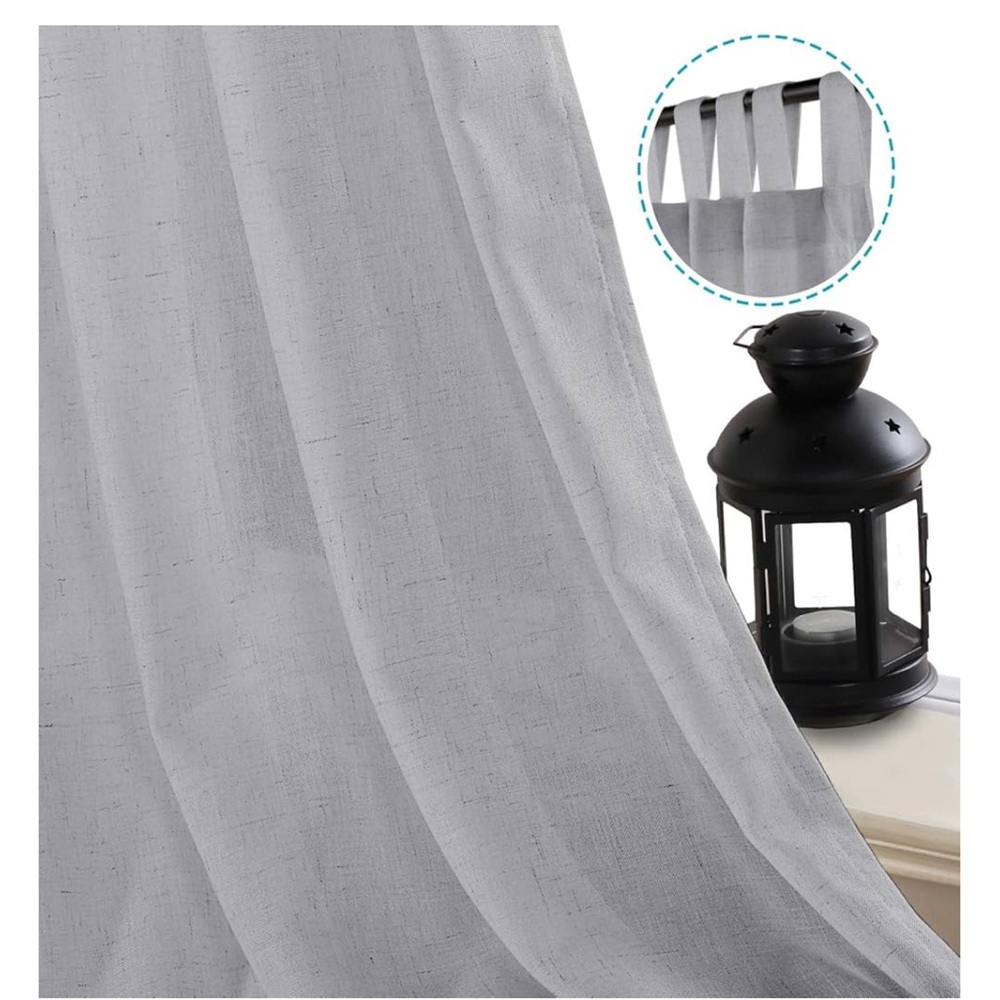 8 Total Panels - Dusty Blue (Dove) Sheer Faux Linen Curtain Panel